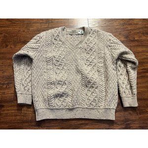 Aran Sweater Market 100% Wool Ireland Fisherman Mens Size XL Cream Speckled